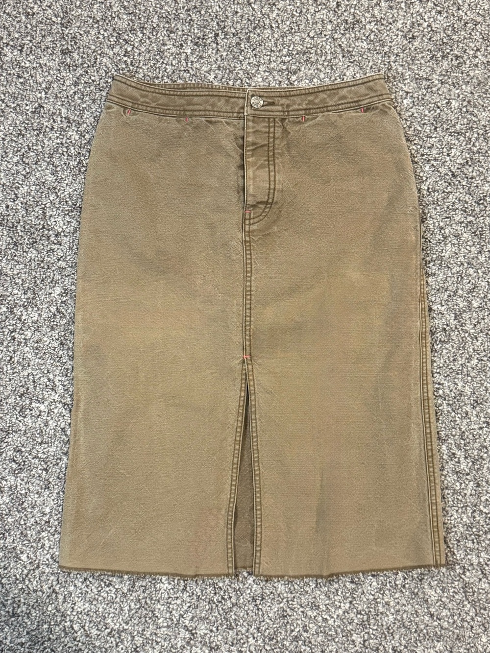 J. Crew Olive Green High-Waist Midi Skirt with Front Slit - Picture 2 of 7